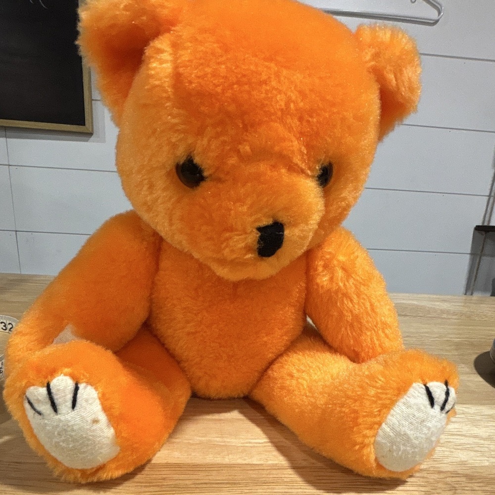 Nanco Orange & White Plush Teddy Bear w/ White Paws, Black Eyes, 1pc